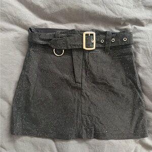 Black Belted Sequin Mini Skirt